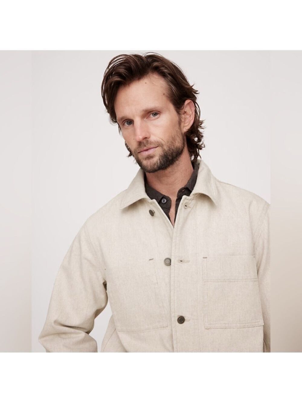 Banana Republic Cotton-Hemp Chore Barn Gorpcore Denim Jean Jacket Coat MTall